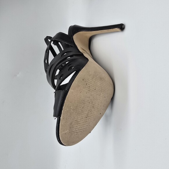 Black Faux Leather Laser Cut Strappy Heels - Size 8.5 - Picture 4 of 16